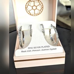 New In Box Guiliani Silver Plated Austrian Crystal 2 Sets Hoop Earrings